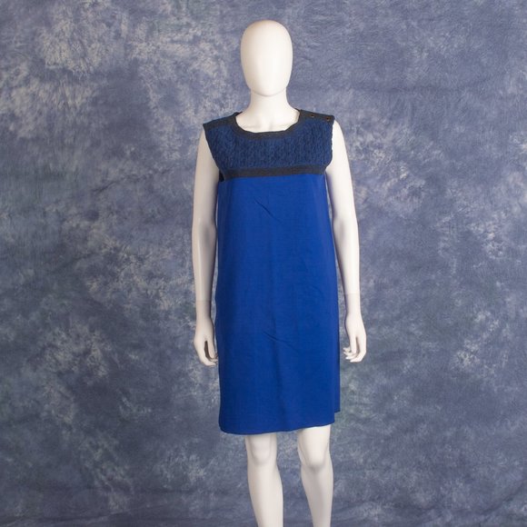 Magaschoni Collection Royal Blue w/ Knitted Bodice Wool Dress Sz 6 - Picture 1 of 4